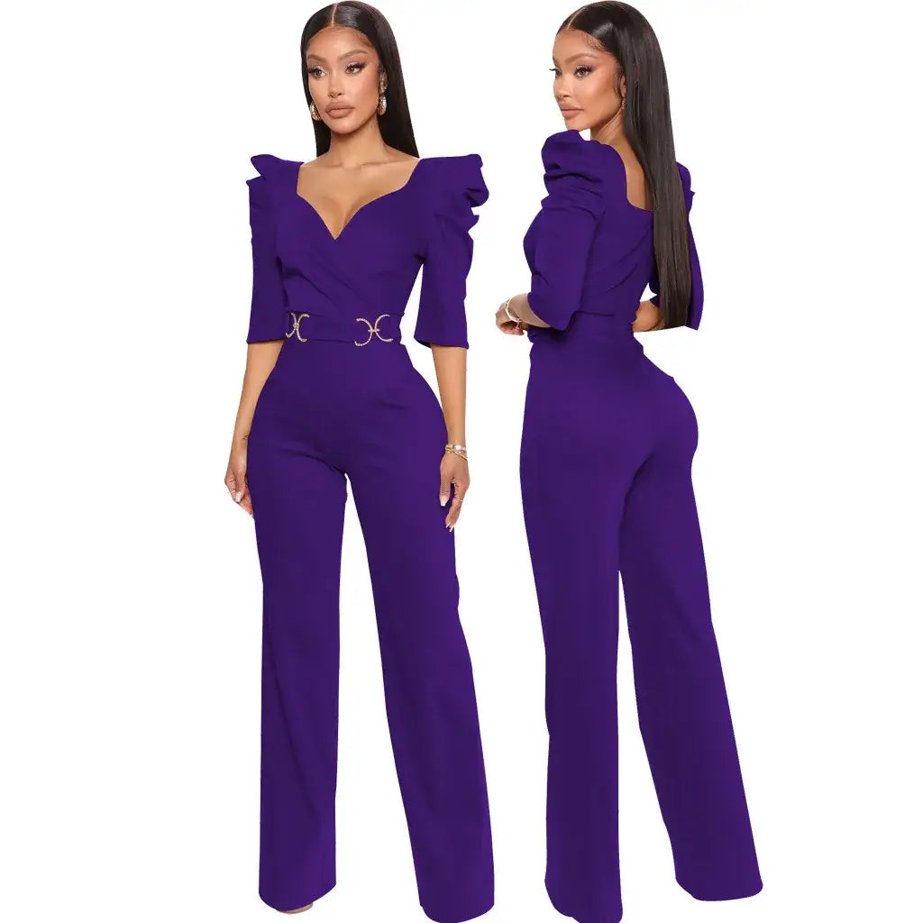 Sexy fashion solid color seven-quarter sleeve