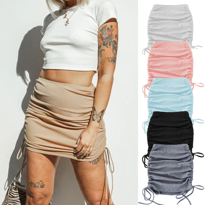 Ruched Drawstring Bodycon Mini Skirt – Multiple Colors