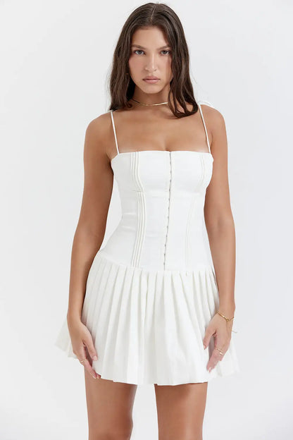 Elegant White Pleated Dress- Casual & Evening Wear for Women
