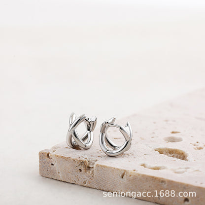 Elegant Two-Tone Crossover Hoop Earrings