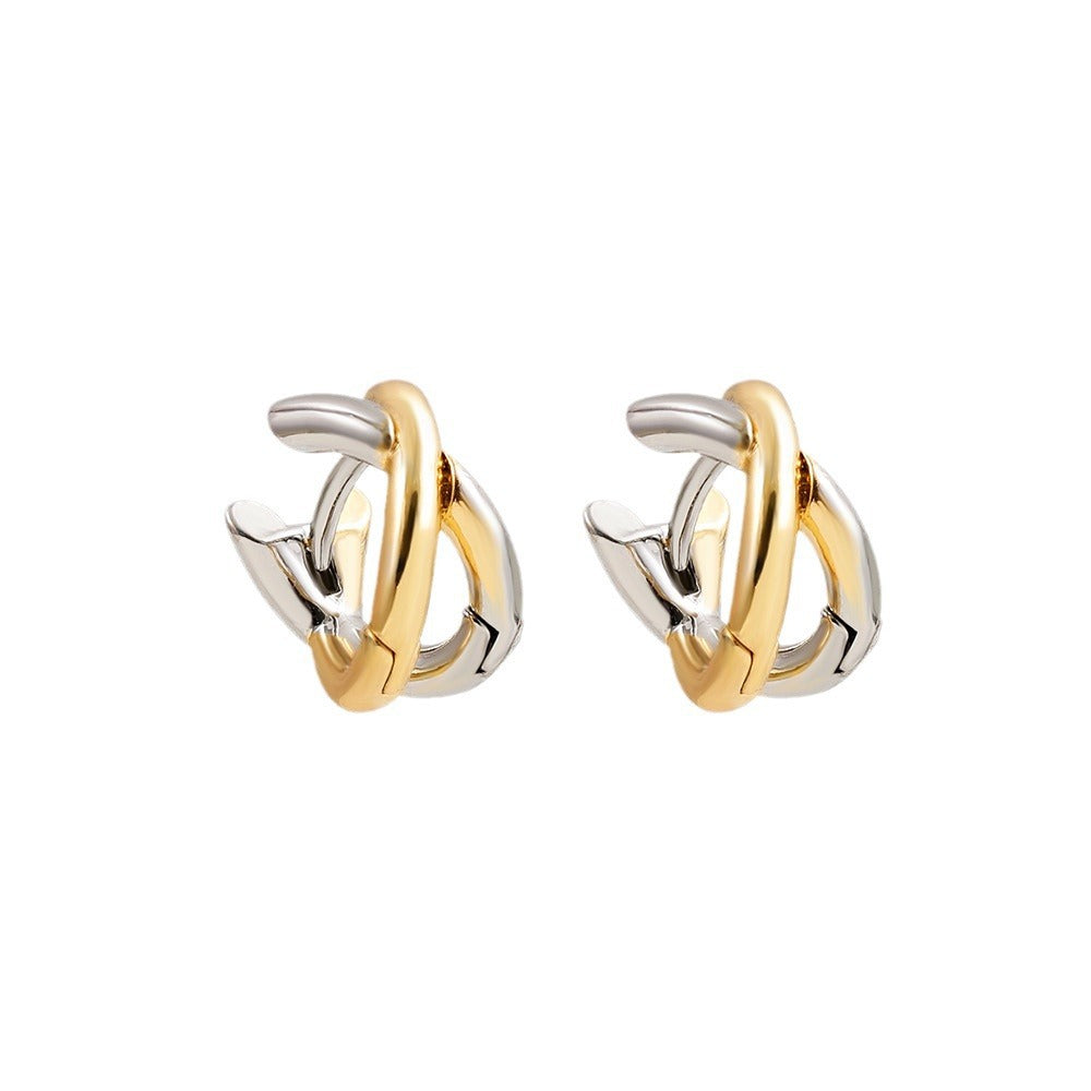 Elegant Two-Tone Crossover Hoop Earrings