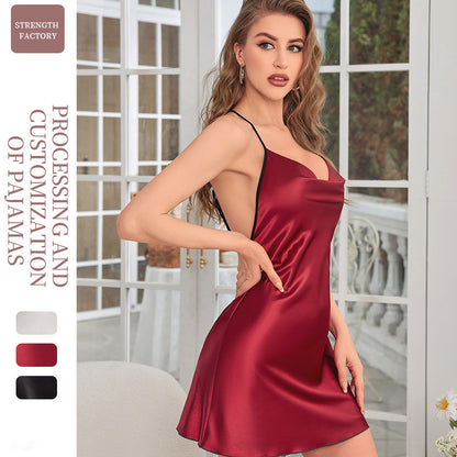 Satin Butterfly Back Slip Sexy Dress – Wine Red