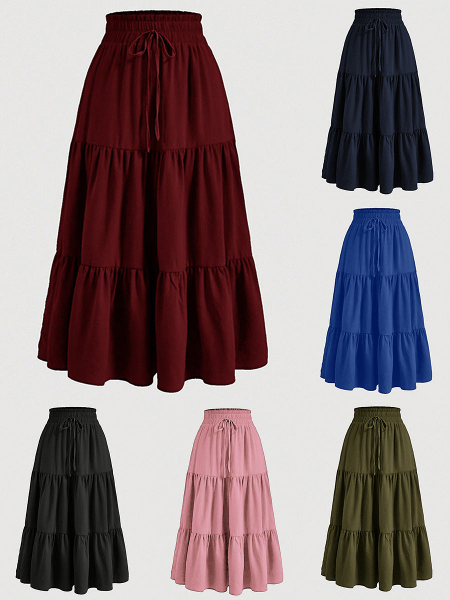 Boho Tiered Maxi Skirt with Drawstring Waist – Multiple Colors