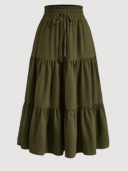 Boho Tiered Maxi Skirt with Drawstring Waist – Multiple Colors