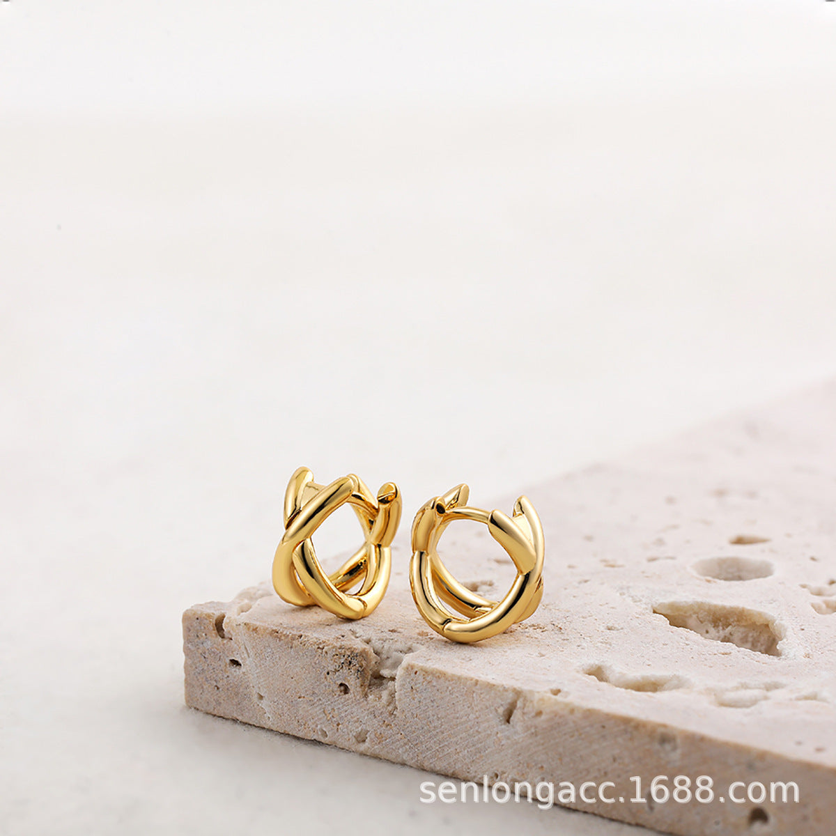 Elegant Two-Tone Crossover Hoop Earrings