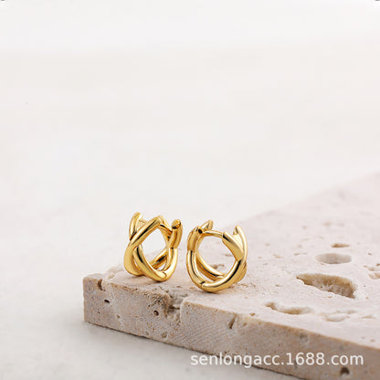 Elegant Two-Tone Crossover Hoop Earrings