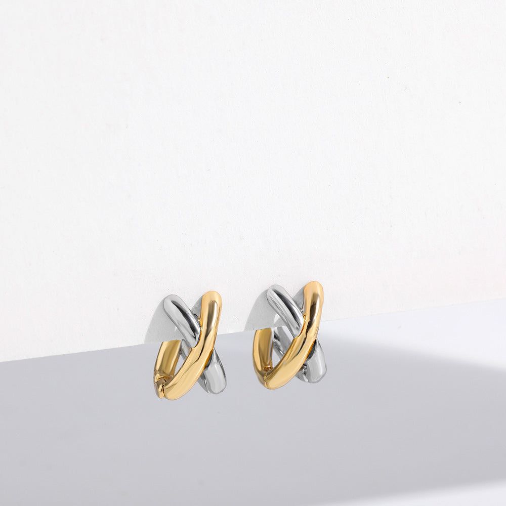 Elegant Two-Tone Crossover Hoop Earrings