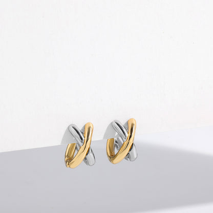 Elegant Two-Tone Crossover Hoop Earrings