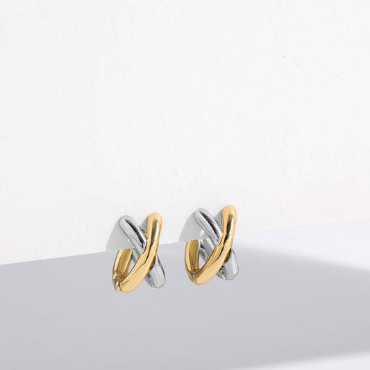 Elegant Two-Tone Crossover Hoop Earrings