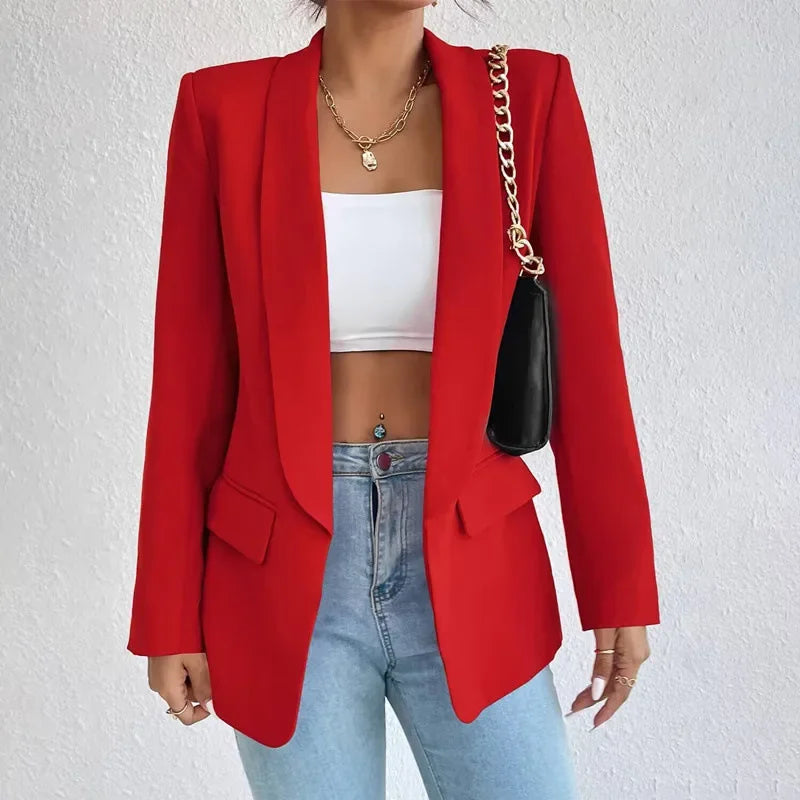 Spring Women Jacket Solid Polyester Cotton Non Strech Long Sleeve Office Lady Blazers New Fashion In Outerwears Coats