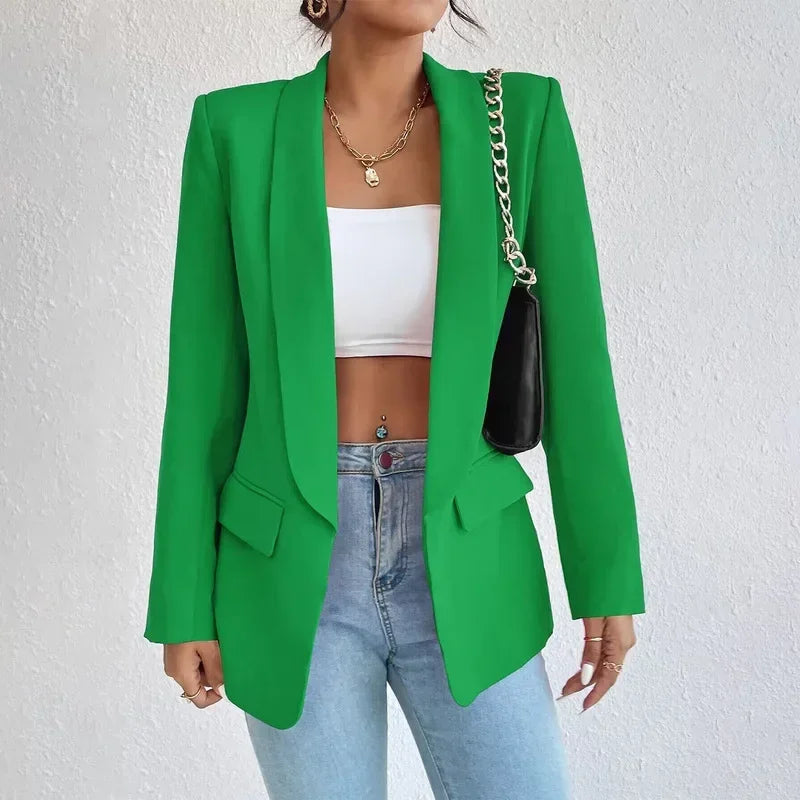 Spring Women Jacket Solid Polyester Cotton Non Strech Long Sleeve Office Lady Blazers New Fashion In Outerwears Coats