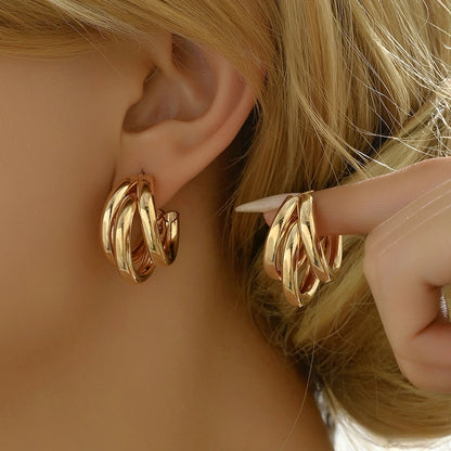 Stainless Steel Smooth Metal Chunky Hoop Earrings for Women Fashion Round Circle Hoops Statement Earrings Trendy Jewelry
