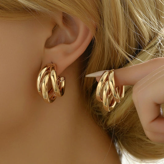 Stainless Steel Smooth Metal Chunky Hoop Earrings for Women Fashion Round Circle Hoops Statement Earrings Trendy Jewelry