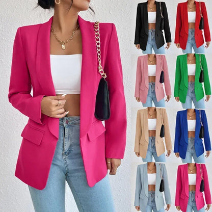 Spring Women Jacket Solid Polyester Cotton Non Strech Long Sleeve Office Lady Blazers New Fashion In Outerwears Coats