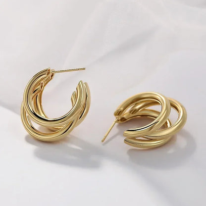 Stainless Steel Smooth Metal Chunky Hoop Earrings for Women Fashion Round Circle Hoops Statement Earrings Trendy Jewelry
