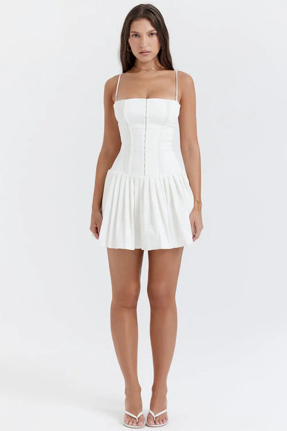 Elegant White Pleated Dress- Casual & Evening Wear for Women